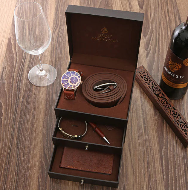 Complete Men's Gift Set with Watch, Belt, and Wallet