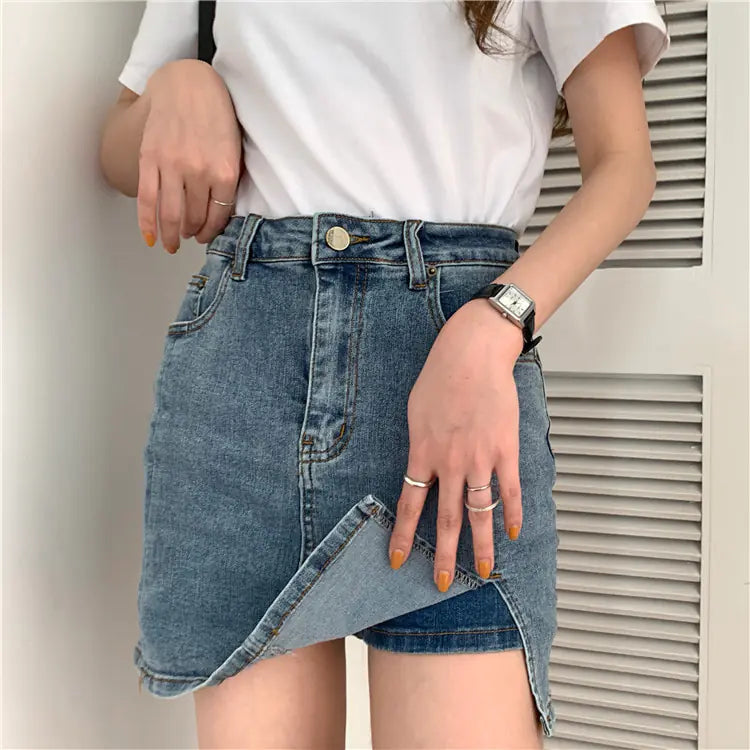 Vintage High-Waisted Denim Skirt and Pant Skirt