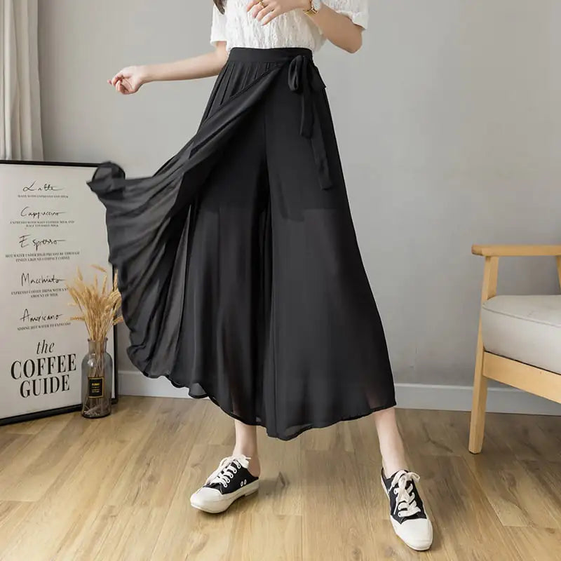Plus Size Women's Chiffon Pleated Casual Pant Skirt