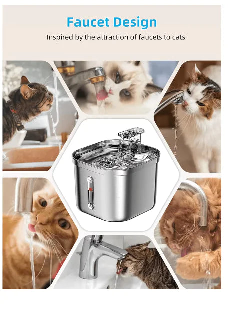 2.2L Stainless Steel Cat Water Fountain with Filters