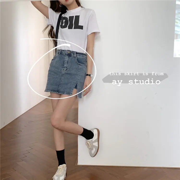 Vintage High-Waisted Denim Skirt and Pant Skirt